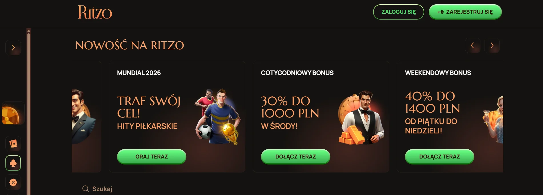 Strona Ritzo Casino z ofertą dla polskich graczy