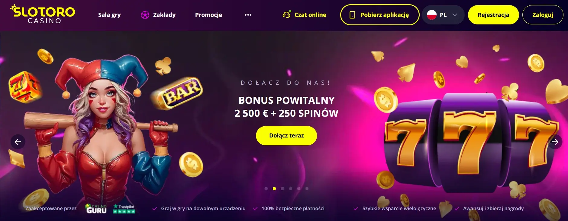 Strona Slotoro Casino z programem lojalnościowym