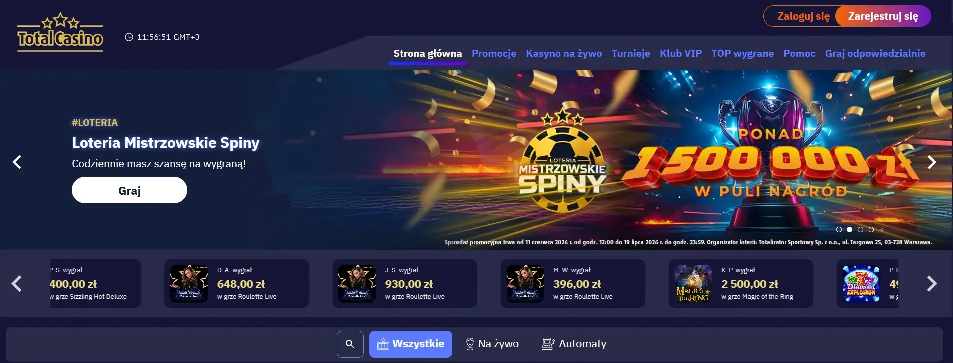Strona Total Casino z ofertą legalnego kasyna online
